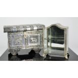 An Indian silver metal jewellery box, and a small jewellery display case, 17cm high.