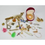 A group of costume jewellery, to include brooches, earrings, pendant necklaces including carved