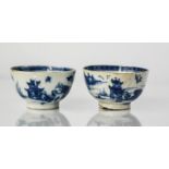 A near pair of 19th century blue and white Chinese tea bowls, depicting figures in landscape, 8cm