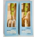 A William Mills of Sheffield gold plated stainless steel weed fork and trowel, with original boxes.