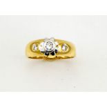 An 18ct yellow gold, and diamond set ring, approx 0.25ct diamond in total, size O, 4.6g.