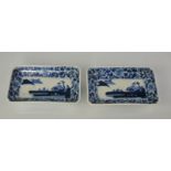 A pair of 19th century Chinese rectangular dishes, depicting landscapes, re-entrant corners, 14½