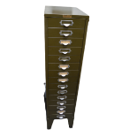 A metal mid-century filing cabinet. 119cm high x 28cm wide x 40.5cm