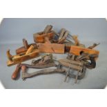 A quantity of woodworking planes and clamps to include Bailey No 4 and Stanley No 120