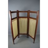 A Edwardian fire screen with silk panels below beveled edge glass panels