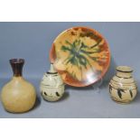 Three Studio ware pots together with a Lamorna charger 34cm diameter.