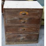 A Victorian pine chest of four drawers, with cup handles, 88 by 77 by 52cm.