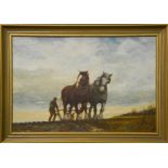 JER Godderidge (20th century): two horses pulling plough, oil on board, signed and dated 1975, 60 by