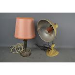 A James Deakin & sons silverplate table lamp and a Ergan heat lamp.