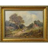 James Edwin (19th century): Landscape of meadow with figures, oil on canvas, signed and dated