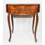 A fine 19th century flame mahogany work table, with two drop leaves, a single drawer above a box