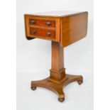 A 19th century mahogany work table, with two drawers, column raised on quatreform base. Height 72cms