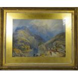 A 19th century English School, mountain landscape with cattle to the fore, signed, 46 by 65cm