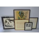 Three Picasso prints, one with a label for Sheffield city Art Gallery & two Picasso Exhibition