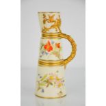 A Royal Worcester jug, with gilded handle, painted with flowers, numbered 1900, 20cm high.
