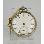 A 19th century silver pocket watch, Chester 1873, Roman numeral dial, subsidiary seconds, machine