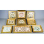 A box of eight Victorian framed tiles.