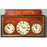 A Bristol Shipping Co if New York, London, Victoria wall clock, 65cm tall.