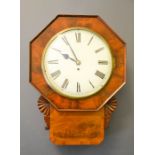 A Georgian mahogany wall clock, with fusee movement, the Roman numeral dial set within the octagonal