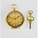 A 19th century 18ct gold ladies pocket watch with gold coloured and engraved Roman Numeral dial, and