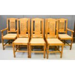 Don Craven ‘The Foxman’ set of eight (inc. 2 carver) oak dining chairs, carved with the fox