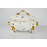 An early Crown Derby tureen & cover, with lion masks, bearing Crown mark. 23cms tall