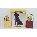 A vintage Dunhill tobacco jar, Ronson table lighter and a boxed Leonardo collection Labrador.