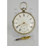 A 19th century silver pocket watch, London 1867, Roman numeral dial, subsidiary seconds, machine