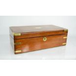 A 19th century mahogany writing slope, Campaign style, with a green leather clad writing slope,