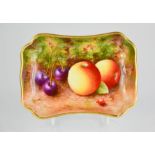 A Royal Worcester dish, hand painted with fruit, rectangular form, signed Roberts. 11cms x 8cms