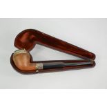 A 19th century pipe, with silver rim, cover and collar, Horton & Jolliffe, Birmingham 1890.