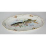 A 19th century fish plate, hand painted with a fish, possibly French, 50 by 23cm.