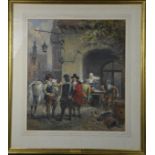 Louis Haee (19th century): cavaliers at an inn, watercolour on paper, signed.