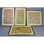 Four framed cigarette card collections; two of footballers, one jockeys and one cricket related.