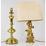 Two brass table lamps, one in the form of a Cherub.