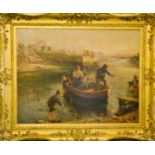 Ralph Hedley (1848-1913): The Chain Ferry, oil on canvas, signed and dated 1908, 115 by 90cm. [The