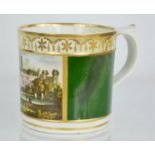A 19th century Derby tankard, hand painted with a view of Warwick castle. 11.5cms