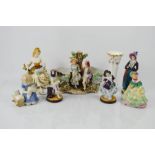A quantity of figurines including German porcelain vase 16cm high, Royal Crown Derby bud vase and