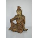 An early 19th century carved figure of Guanyin - polychromed wood 38cm