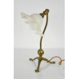 A 19th century table lamp with white opaque glass shade, angle adjustable, 36cm high.