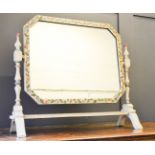 A French hand painted 19th century toilet mirror, the mirror with floral decorated frame, 58 by
