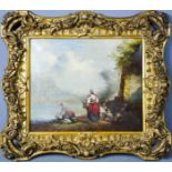 William Shayer (19th century): women at the river side, oil on canvas, signed.