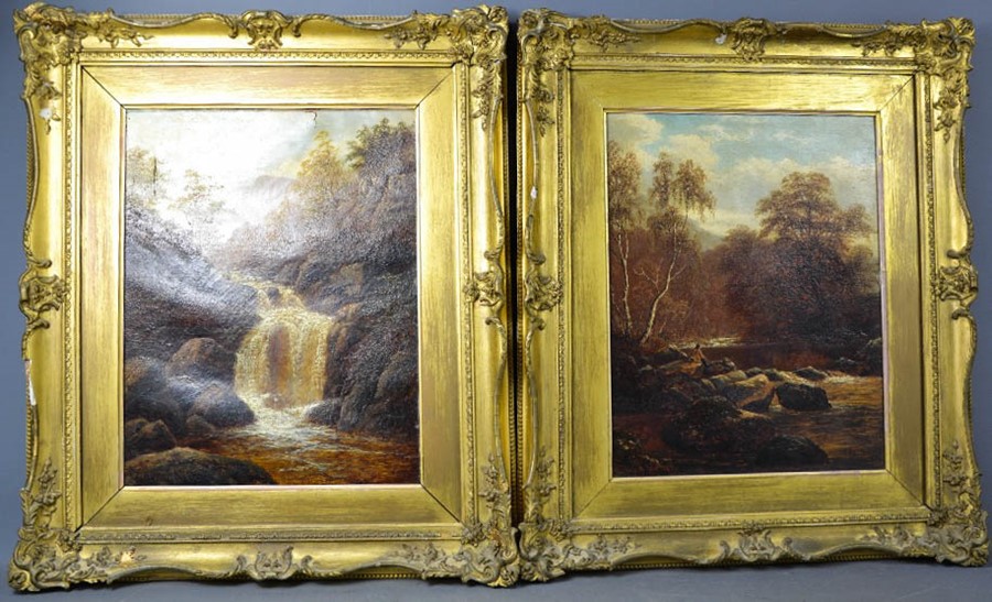 William Mellor (19th century): Falls near Ambleside Westmorland, oil on canvas, both 44 by 34cm.