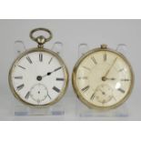 Two 19th century silver pocket watches, both with Roman numerals and subsidiary seconds dials. A/F.