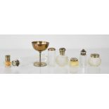 A group of antique silver and cut glass dressing table bottles, perfume bottle, salt and a cup 2.