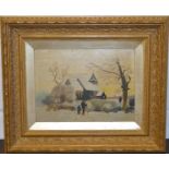 A 19th century naive winter landscape oil on board