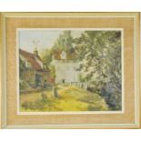 A French oil on board, unsigned, depicting cottage and water mill, 39 by 50cm.