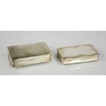 Two 19th century continental silver snuff boxes, one with engraved scroll and floral decoration, the