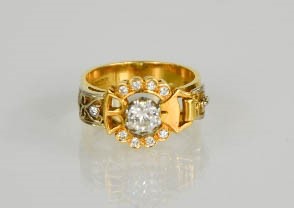 An 18ct gold buckle ring, centred by a diamond approximately 0.75cts and set with twelve further - Image 4 of 5