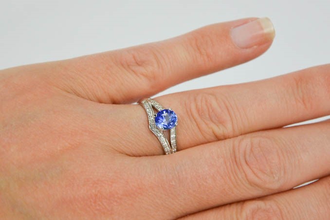 A 14ct white gold, sapphire and diamond ring, the sapphire approximately 1ct, the diamonds totalling - Image 3 of 7